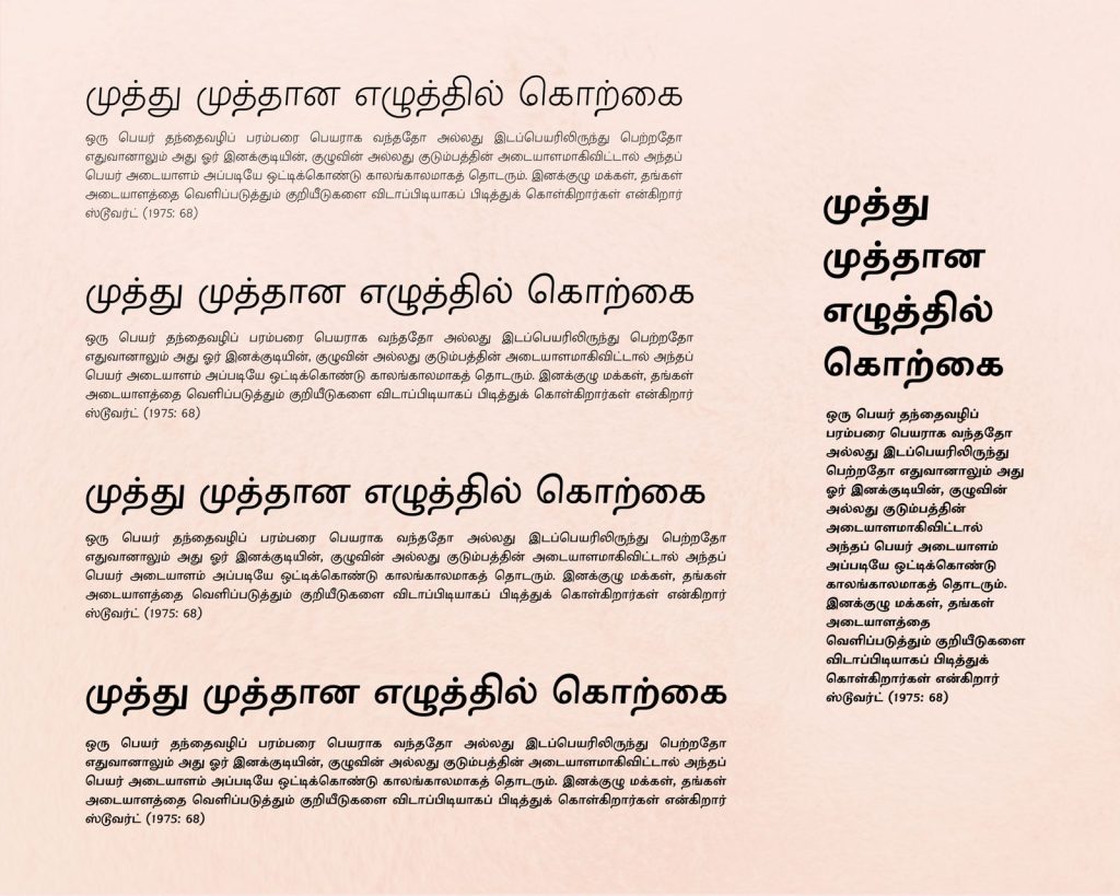 Samples of all 5 weights in Korkai