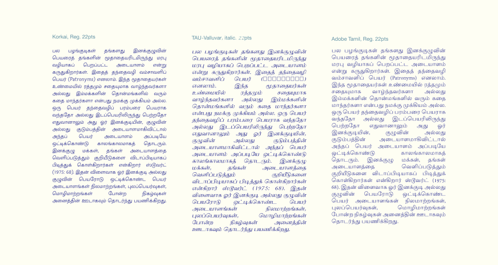 Three columns of text showing Korkai taking less space